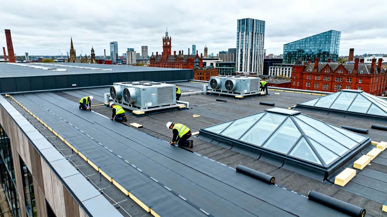 Commercial flat roofing project in Manchester